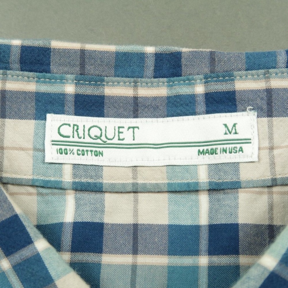 Criquet Plaid Button Down Cotton Sport Shirt in Blue / Cream Size Medium - Picture 5 of 5